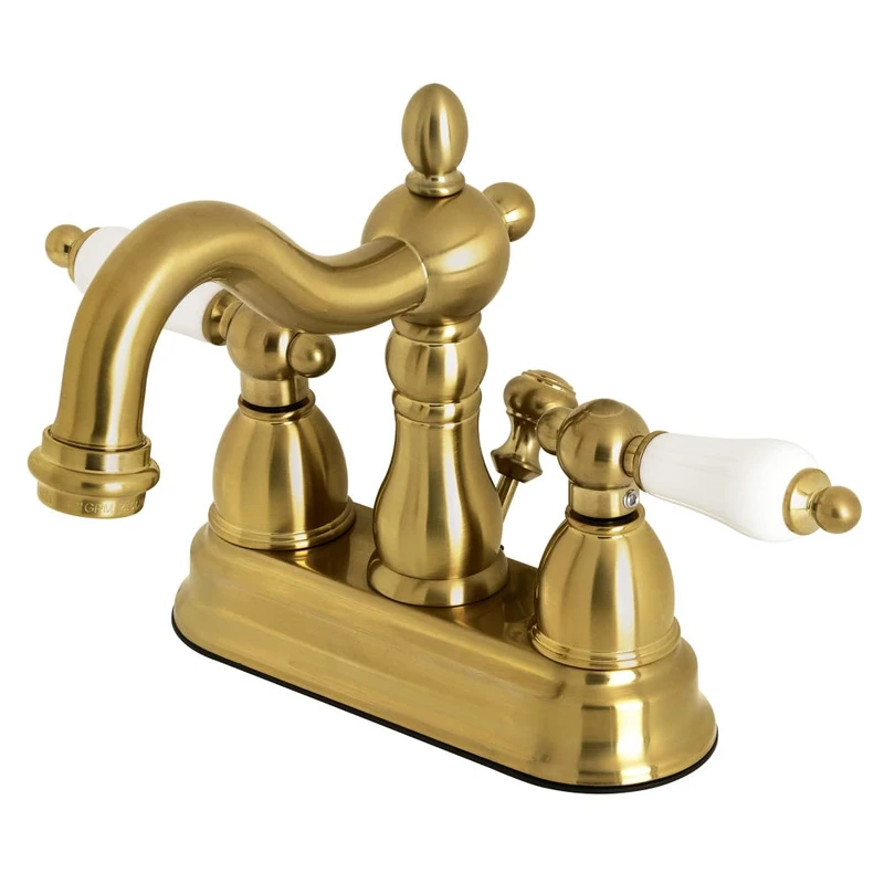 Kingston Brass KB1607PL Heritage 4-Inch Centerset Bathroom Faucet with Plastic Pop-Up, Brushed Brass - Image 1