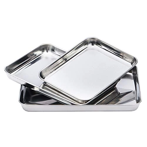3x Stainless Steel Polished Trays 23cm, 31cm & 40cm Non Toxic By Chabrias LTD