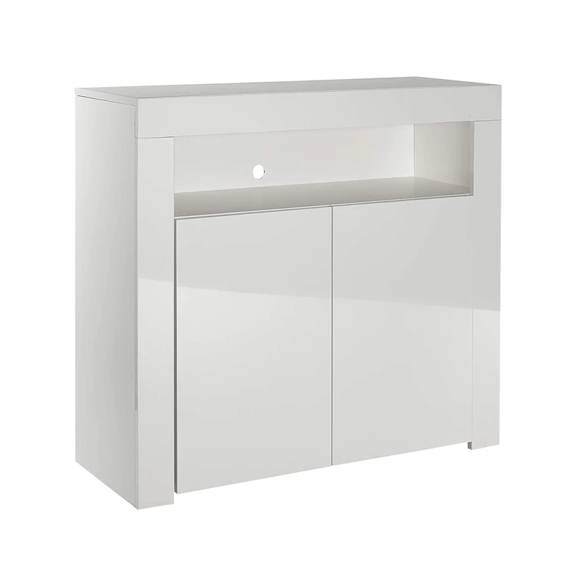 MMT Modern Sideboard White Matt Gloss Buffet Display Cabinets Drinks Cabinet with LED Lights (White, Medium),