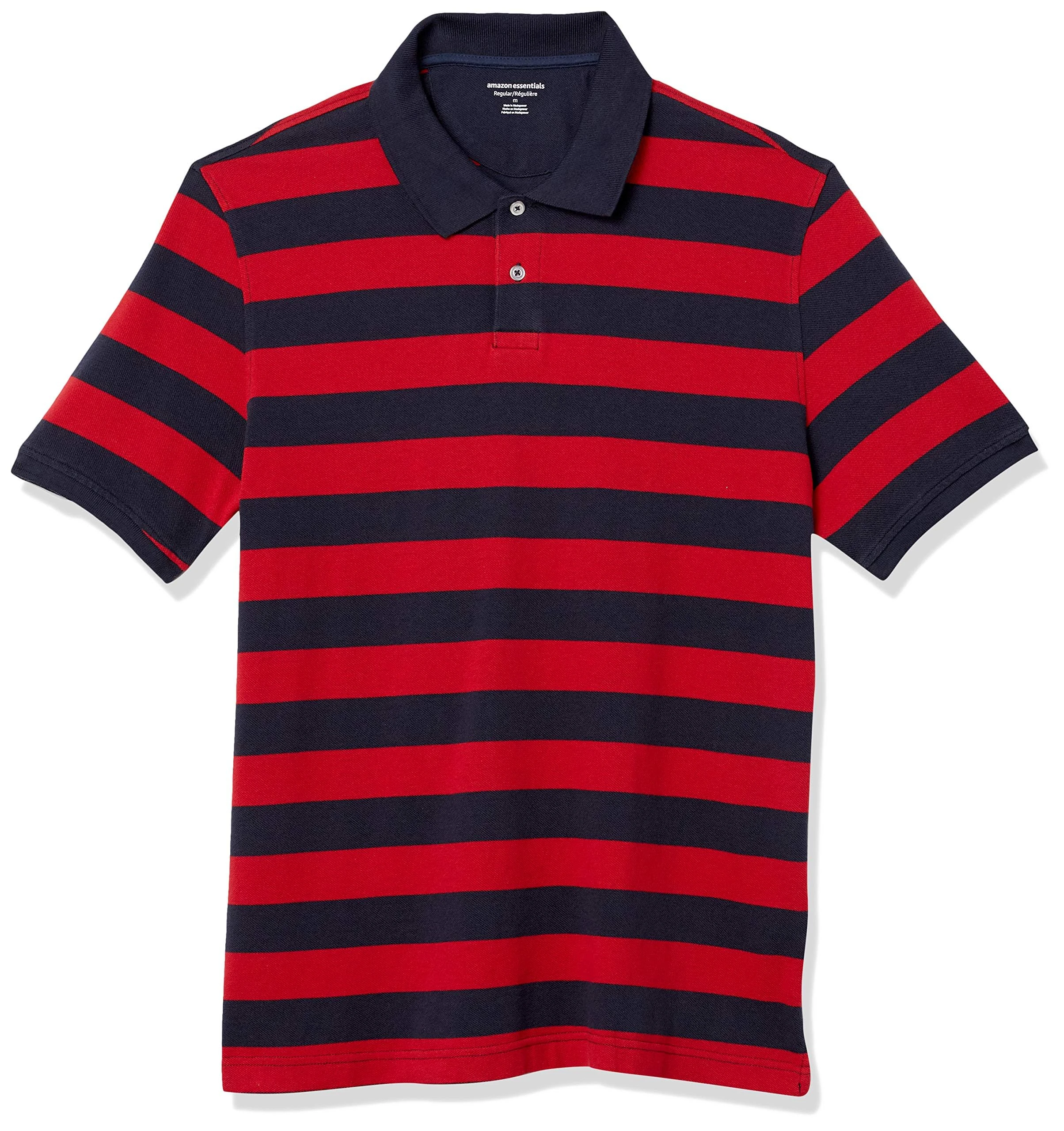 Amazon Essentials Men's Regular-Fit Cotton Pique Polo Shirt (Available in Big & Tall), Navy Red Rugby Stripe, X-Large