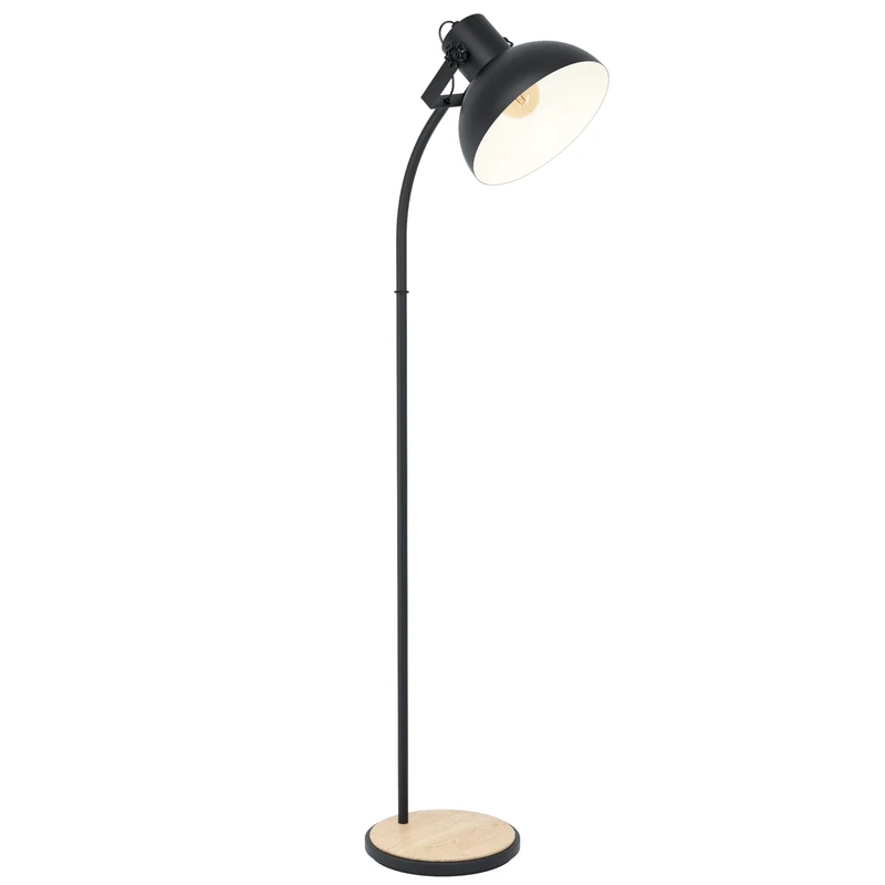 Eglo Floor Lamp Lubenham, 1-Light Vintage Floor Lamp in Industrial Design, Retro Standing Lamp Made of Steel and Wood, Colour: Black, Brown, Socket: E27, Including Foot Switch