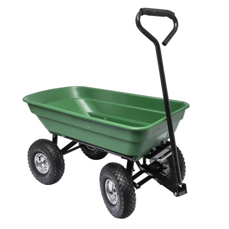 WERKA PRO Garden Trailer Trolley 52 litres, Alloy Steel, Green
