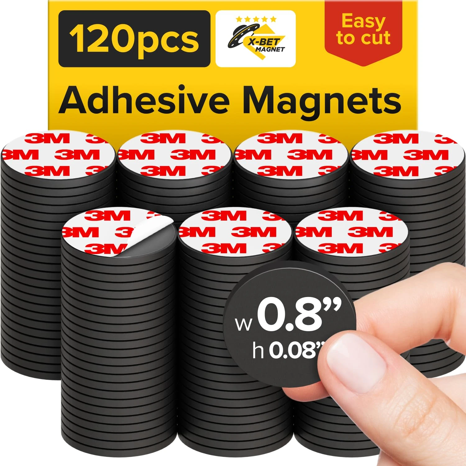 Hyper-sticky Magnets with Adhesive Backing - 0.8" Strong Magnetic Dots for Whiteboard, Fridge, Crafts - Easy-to-Cut Stickers for Planning and Organization - 120pcs