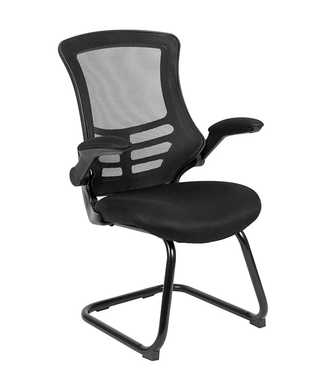 Flash Furniture Kelista Black Mesh Sled Base Side Reception Chair with Flip-Up Arms - Image 1