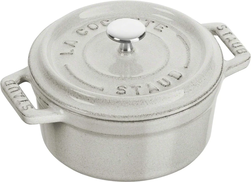 Staub Cast Iron .25-qt Mini Round Cocotte - White Truffle, Made in France