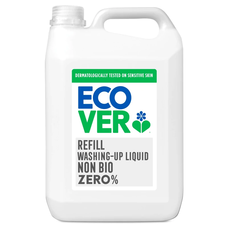 Ecover Zero Washing Up Liquid Refill, Washing Up Soap, Tough on Grease and Grime, Dermatologically Tested, 1 x 5L