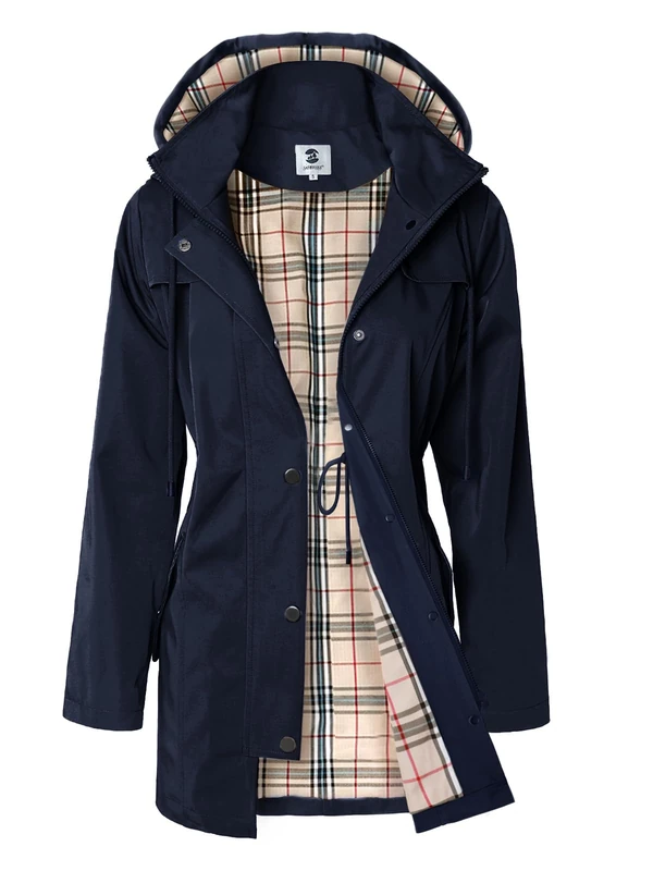 SaphiRose Women's Long Hooded Rain Jacket Outdoor Raincoat Windbreaker(Navy Blue,Small)