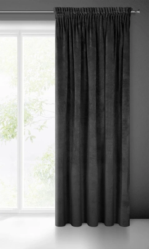 Eurofirany VILLA Soft Plain Opaque Velvet Curtain with Rufflette Tape For Rail - 1 Unit, Fluffy Panel Drape Classic Glamour Elegant Living Room, Bedroom, 290 g/m2, W55 x L106, Black