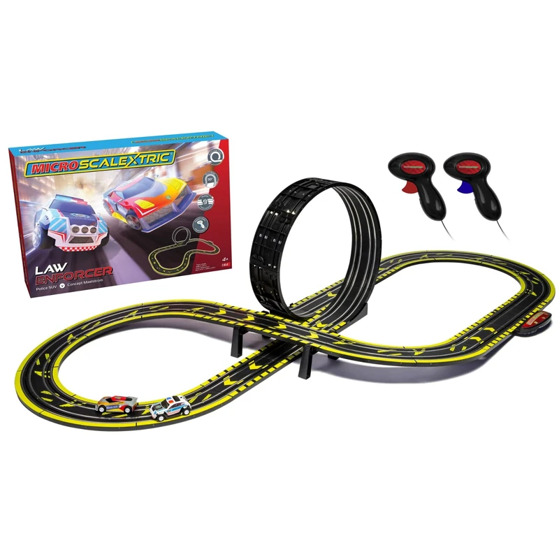Scalextric Micro Car Race Track Sets for Kids Age 4+ - Law Enforcer Racing Construction Set, Mains Powered Electric Car Track, Slot Cars Kids' Play Vehicles - Mini Racing Toys for Boys