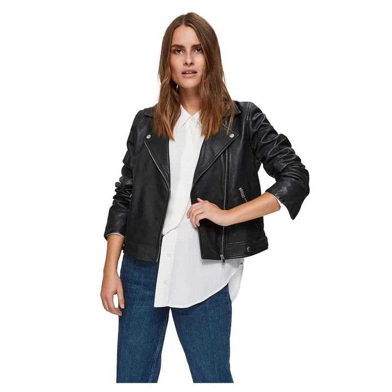 SELECTED FEMME Womens Leather Jacket Black S