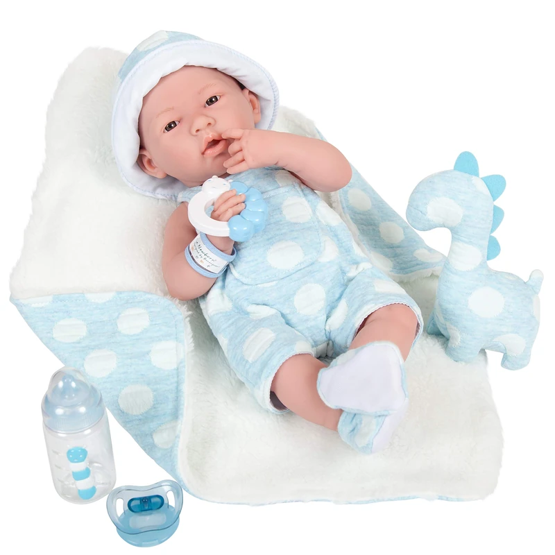 JC TOYS-La Newborn Baby Doll, Blue with White (18064)
