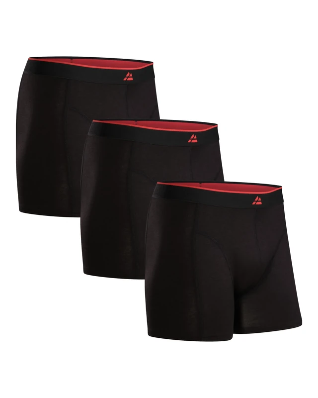 DANISH ENDURANCE Bamboo Boxer Shorts for Men, Soft Antibacterial Pants, Optional Open Fly, 3 Pack, Black/Red, L