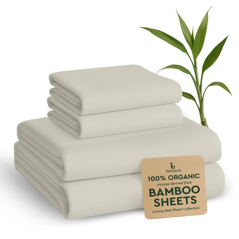 BAMPURE 100% Rayon from Bamboo Sheets King Size - 4pc Cooling King Sheets