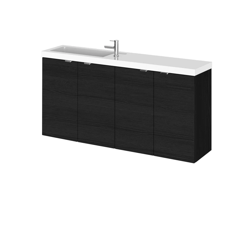 Hudson Reed CBI643 Fusion Modern Bathroom Wall Hung Compact 4 Door Vanity Basin Worktop Unit, 579 x 1005 x 260mm, Woodgrain Charcoal Black