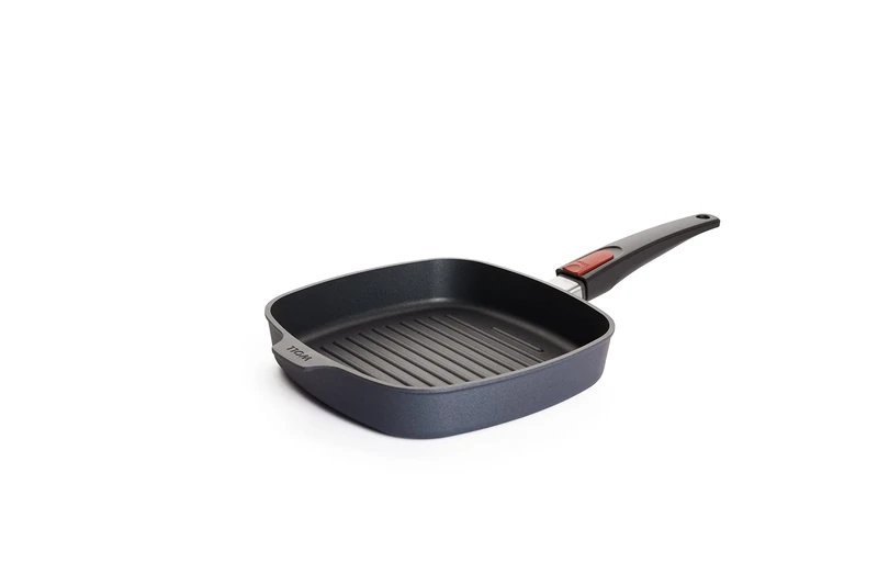 Woll Diamond Lite Square Grill Pan with Grooves Induction 24 x 24 cm 4 cm High with Removable Handle Suitable for All Hobs Cast Aluminium Non-Stick Coating Oven-Safe