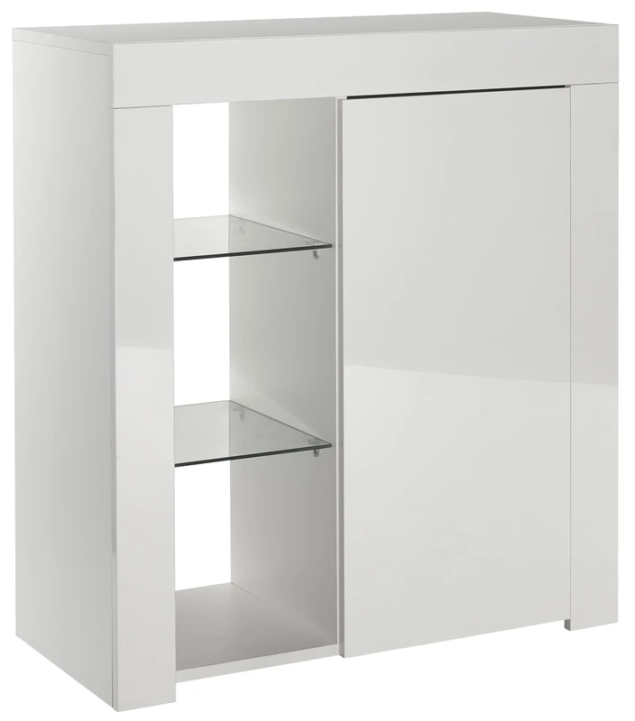 MMT Small Sideboard with Gloss Doors & LED Lights – Modern Kitchen or Living Room Cabinet with Shelves – Compact Glossy Storage Unit, 75 cm Wide