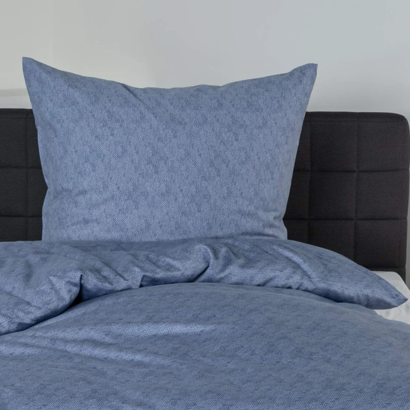 Bierbaum 3292_01 Bed Linen 3292 Satin Basic, Designed in Germany, Ocean 01, Herringbone Pattern, 155 x 220 cm + 80 x 80 cm, Comfort Size