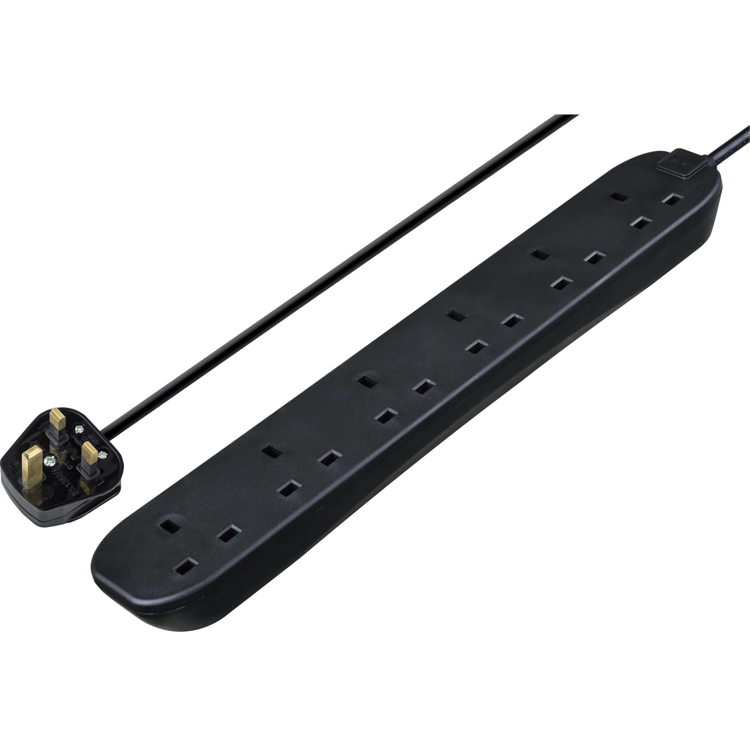 Masterplug Six Socket Extension Lead, 2 Metre Cable, Unswitched, 6-Way Plug Extension Cable, Power Strip, Basic Power, Black, 13A, 6G, 2m, BSG210NB
