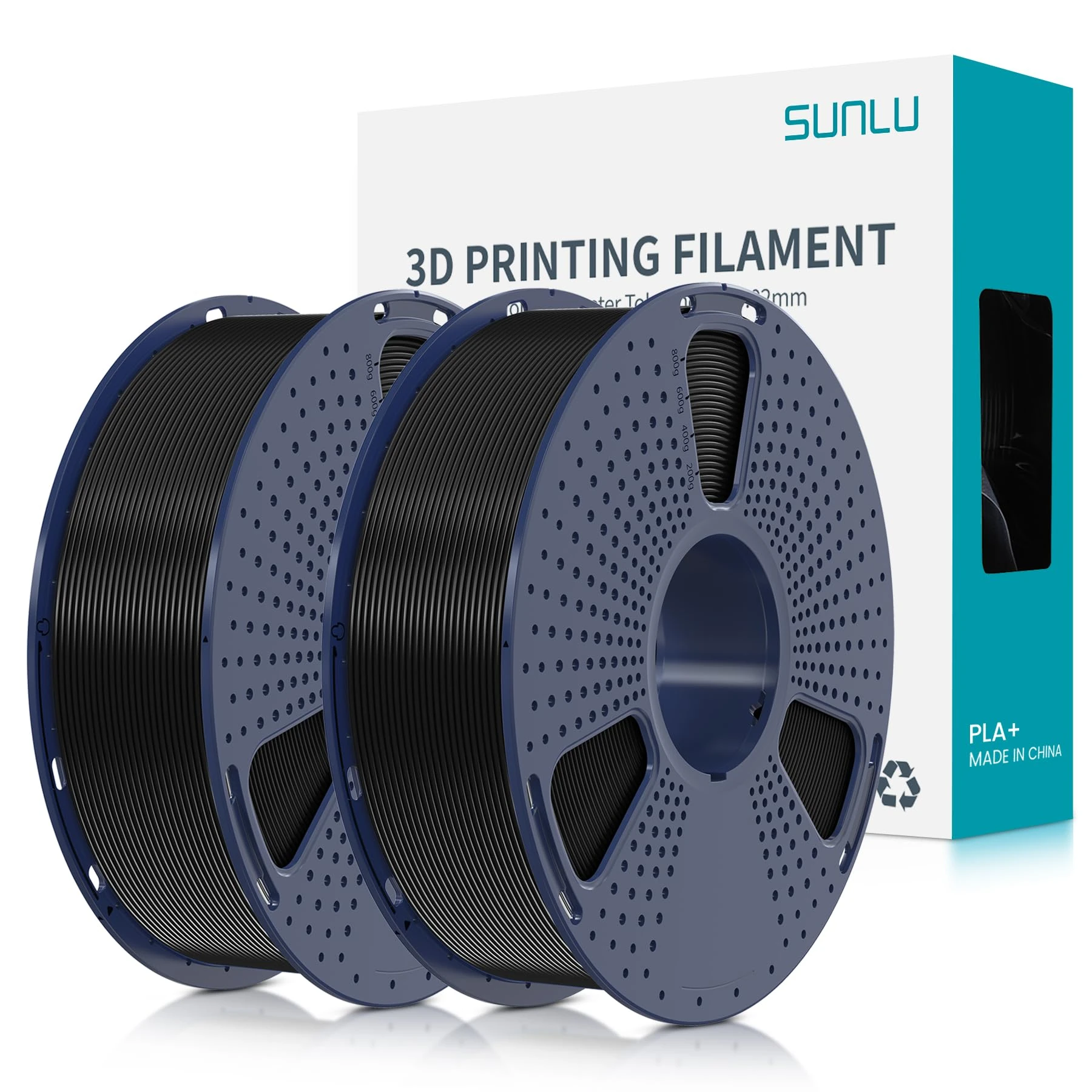 SUNLU PLA Plus 3D Printer Filament, 1.75mm PLA+ 3D Filament for FDM 3D Printer, Neatly Wound Filament, Strong and Toughness, Dimensional Accuracy +/- 0.02 mm, 1KG 2 Spool(2.2 LBS), Black+Black