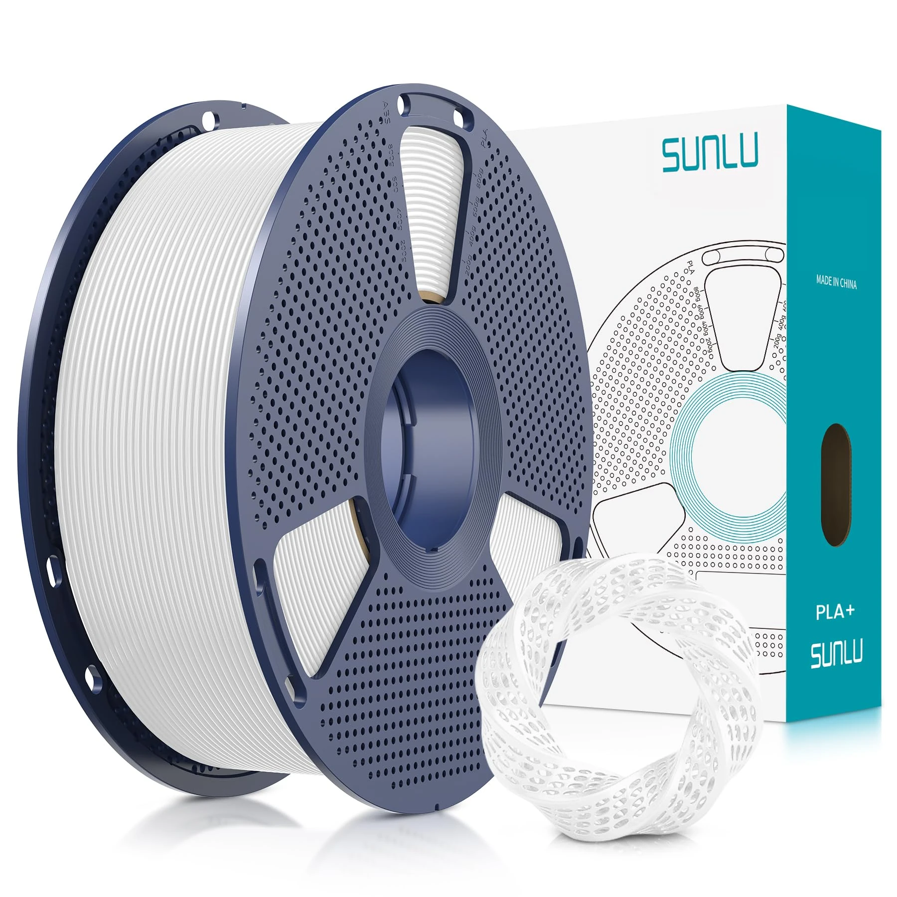 SUNLU PLA Plus 3D Printer Filament, 1.75mm PLA+ 3D Filament for FDM 3D Printer & 3D Pens, Neatly Wound Filament, 1KG Spool(2.2 LBS), White