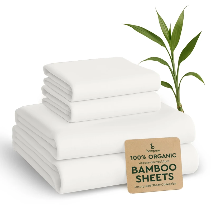 BAMPURE 100% Rayon from Bamboo Sheets King Size - 4pc Cooling King Sheets