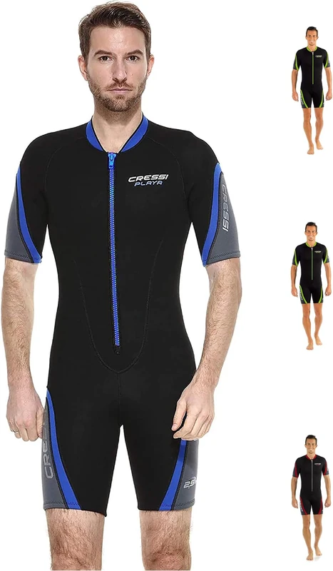Cressi Playa Man Shorty Wetsuit - Shorty Men's 2.5mm High Elasticity Neoprene Wetsuit, Black/Blue, M