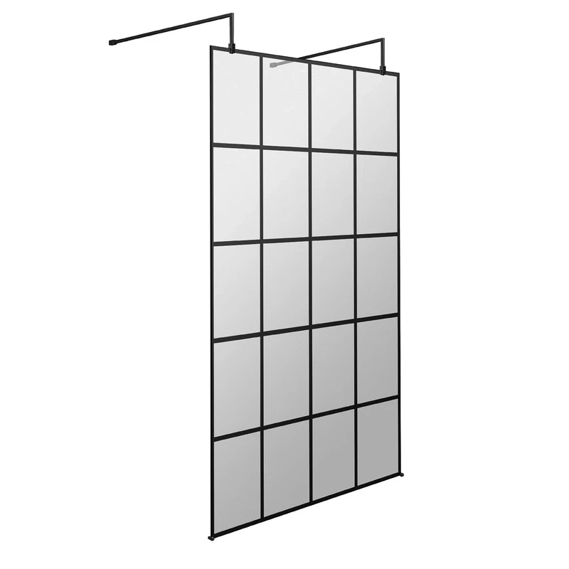 Hudson Reed BFAF12 Modern Bathroom Black Framed Free Standing Wetroom Screen, 1200mm, Black