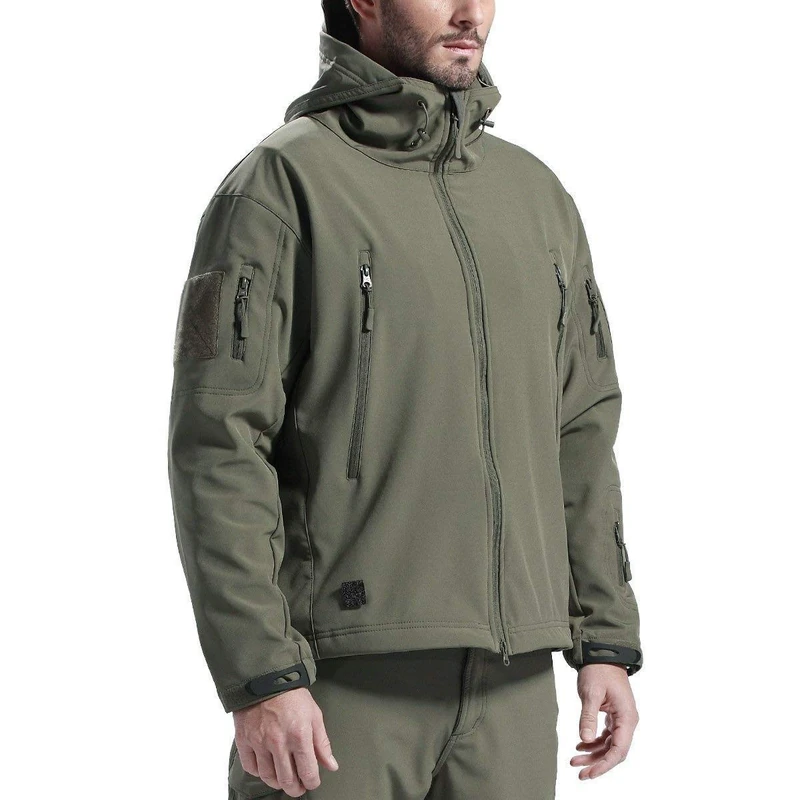 FREE SOLDIER Mens Winter Waterproof Tactical Military Jackets Winter Outdoor Softshell Jacket Fleece Lining Hunting Coat with Hood (Green,L) - Image 1