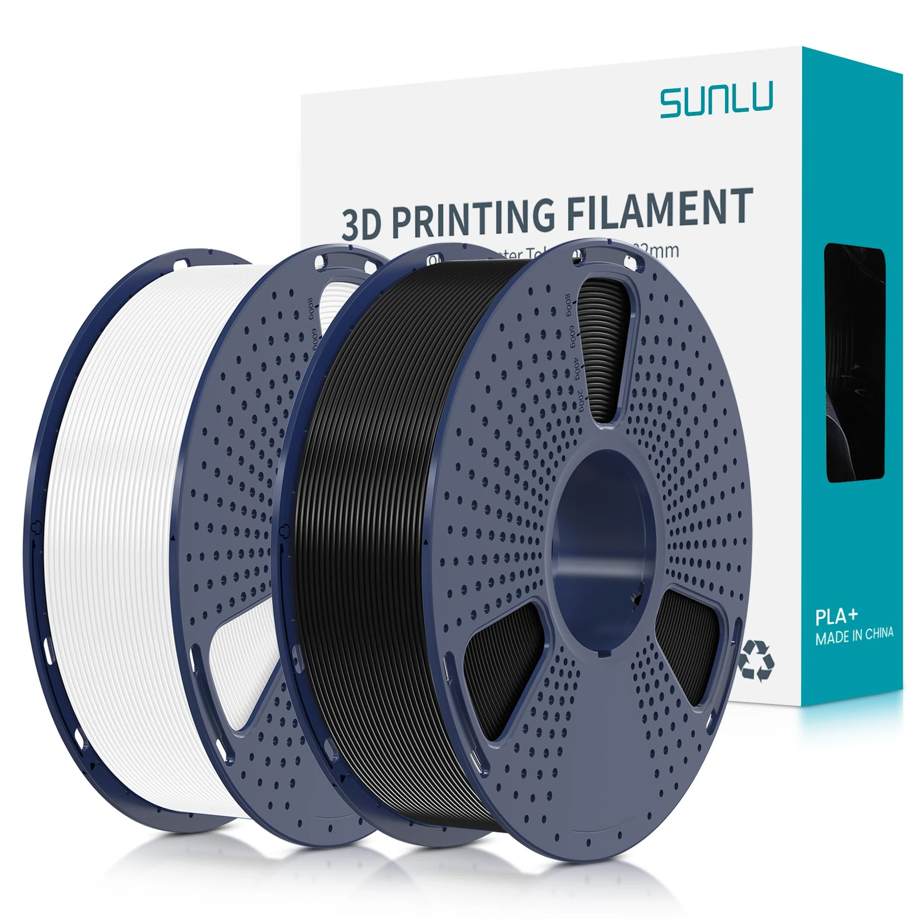 SUNLU PLA Plus 3D Printer Filament 2KG, 1.75mm PLA+ 3D Filament for FDM 3D Printer, Neatly Wound Filament, Strong and Toughness, Dimensional Accuracy +/- 0.02 mm, 1KG/Spool, 2-Pack Black+White