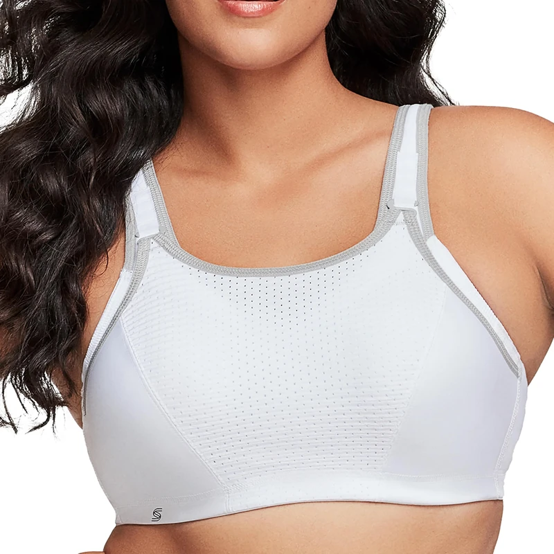 Glamorise Full Figure Plus Size Custom Control Wonderwire Sports Bra Underwire #9167 White/Gray - Image 1