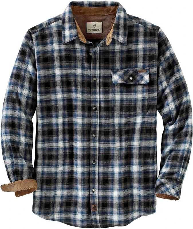 Legendary Whitetails Men's Buck Camp Flannel, Long Sleeve Plaid Button Down Casual Shirt, Corduroy Cuffs, Birch Poseidon Plaid, 3XL