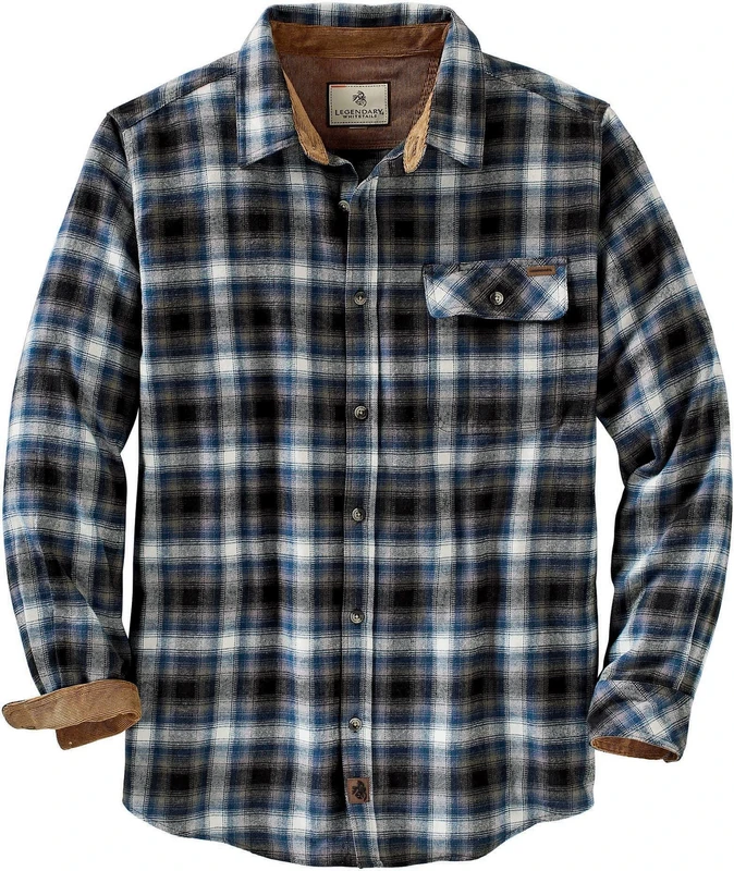 Legendary Whitetails Men's Buck Camp Flannel, Long Sleeve Plaid Button Down Casual Shirt, Corduroy Cuffs, Birch Poseidon Plaid, XXXXL