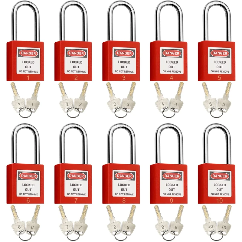 Lockout Tagout Locks, Safety Padlock, Keyed Differently Loto Safety Padlocks for Lock Out Tag Out,10 PCS with Number (Red 1-10)
