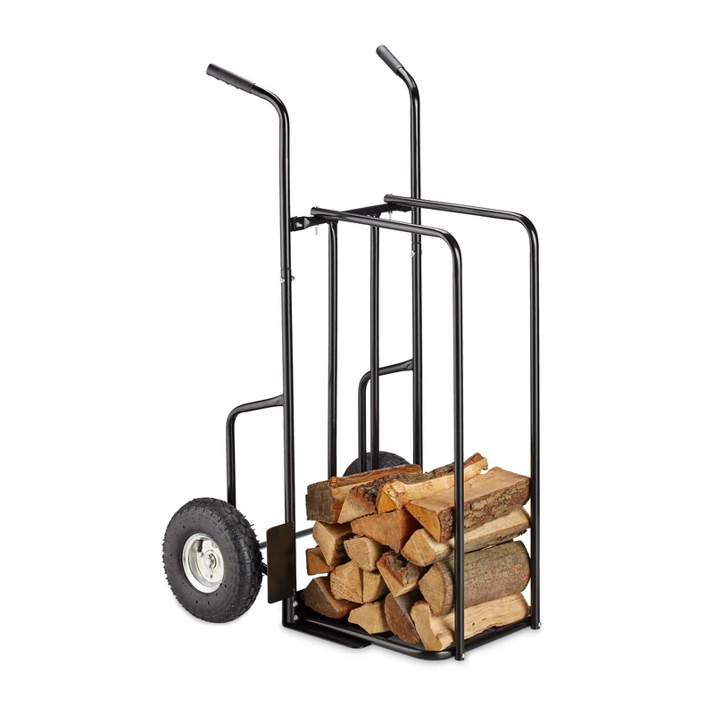 Relaxdays XL Metal Log Cart, Firewood Trolley With 2 Large Wheels, Up To 200 kg Capacity, Storage & Transport, Black