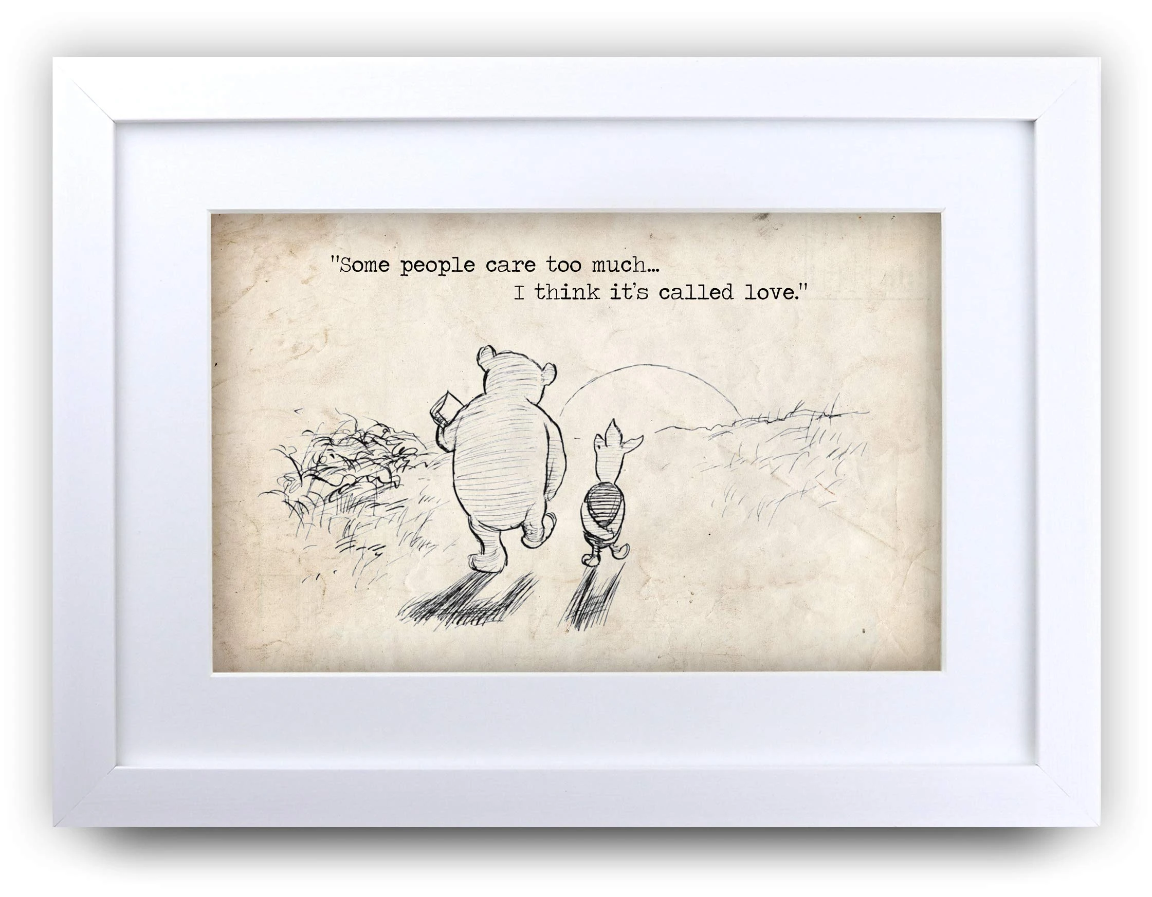 HWC Trading Winnie the Pooh Care to Much A4 Framed Printed Quote Nursery Print Baby Shower Room Gifts New Born Bedroom Gift Print Photo Picture Display