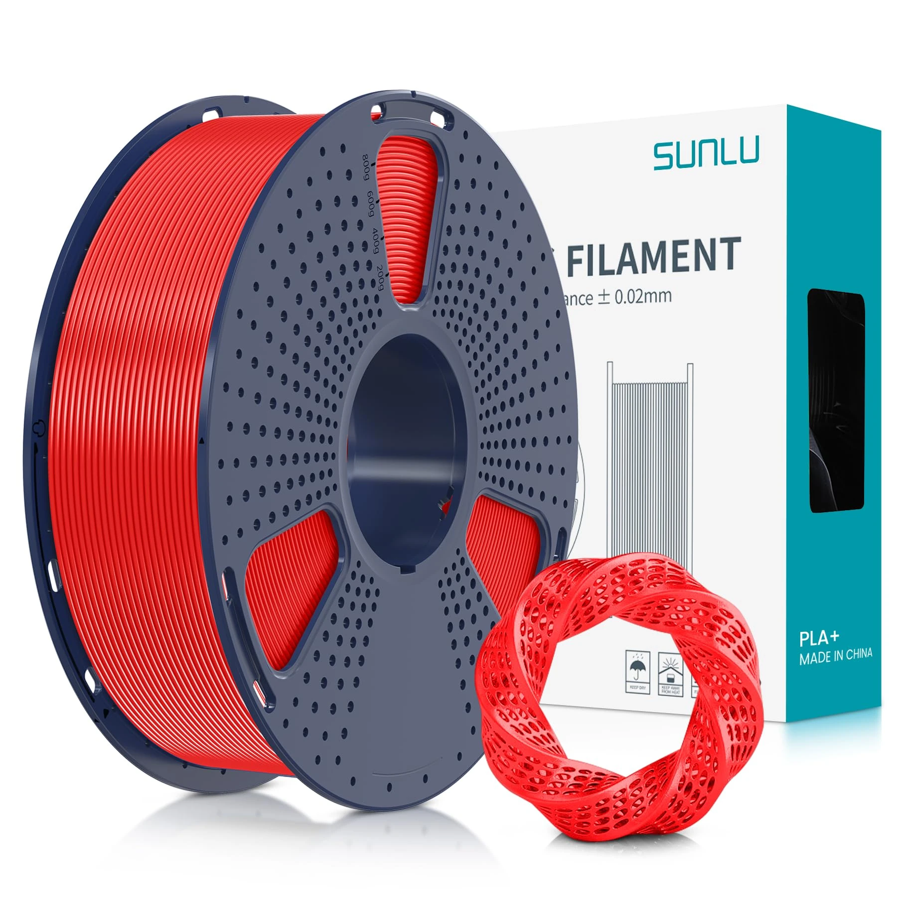 SUNLU PLA Plus 3D Printer Filament, 1.75mm PLA+ 3D Filament for FDM 3D Printer & 3D Pens, Neatly Wound Filament, Strong and Toughness, Dimensional Accuracy +/- 0.02 mm, 1KG Spool(2.2 LBS), Red