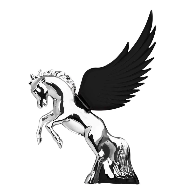 GG Grand General 48394 Black 6.5 X 7.5 inches Chrome Fighting Stallion Hood Ornament with Windriders