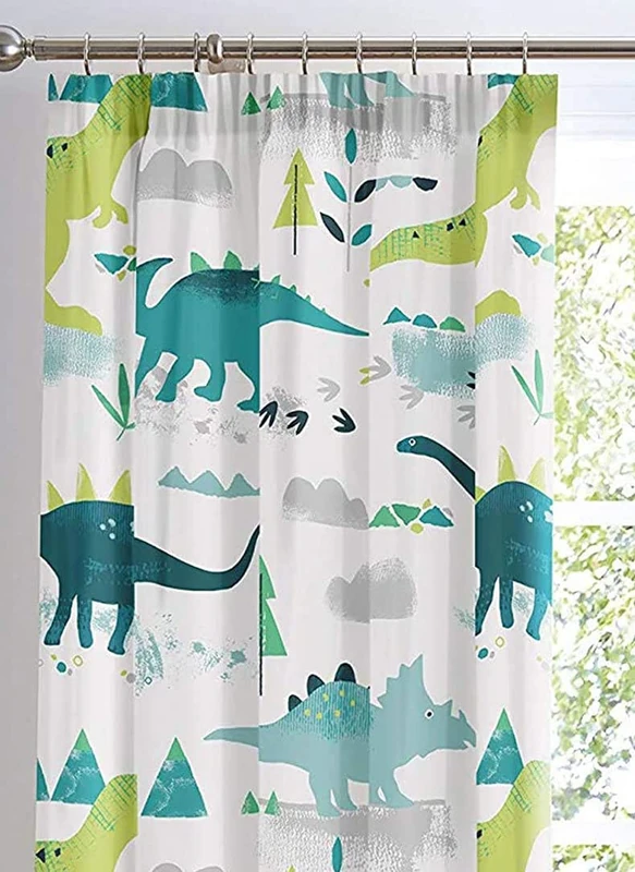 Bedlam - Dino - Glow In The Dark Lined Pencil Pleat Curtains - 66" Width x 72" Drop (168 x 183cm) in Multicolour