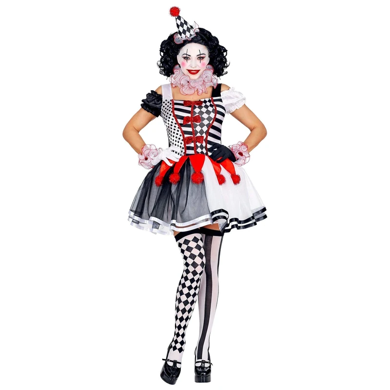 Widmann Harlequin (dress, ruff, cuffs, mini hat) - (M)