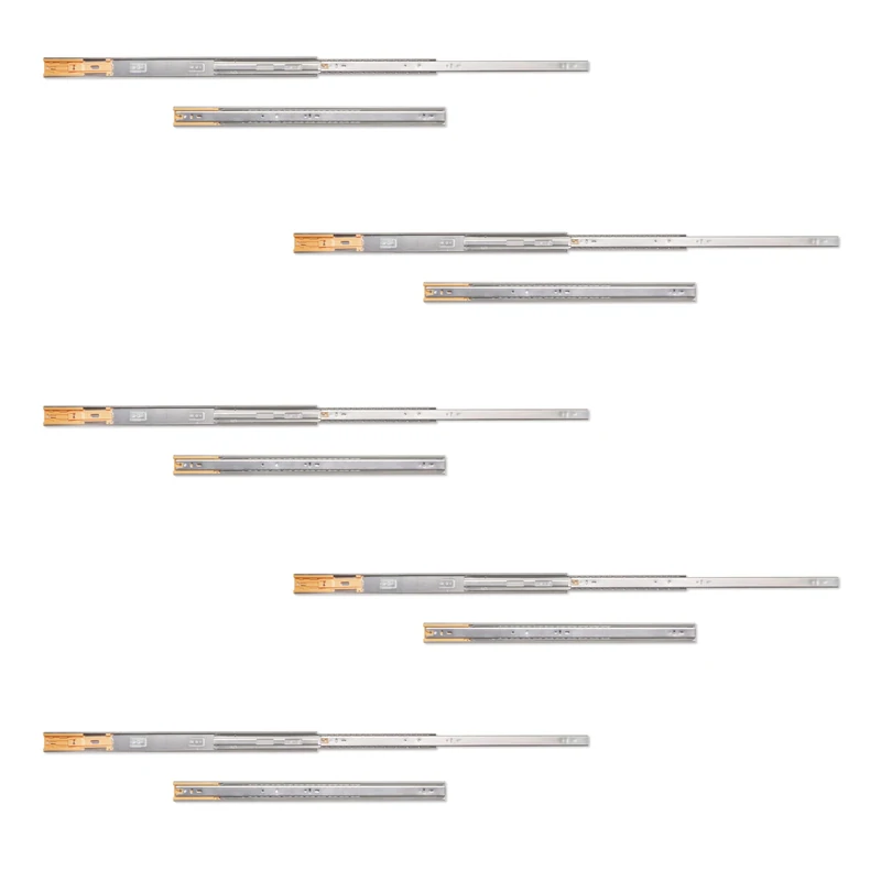 Emuca - Guías laterales para cajones con rodamiento de bolas 45mm x 600mm, pack de 5 juegos de guías de extracción total con cierre suave
