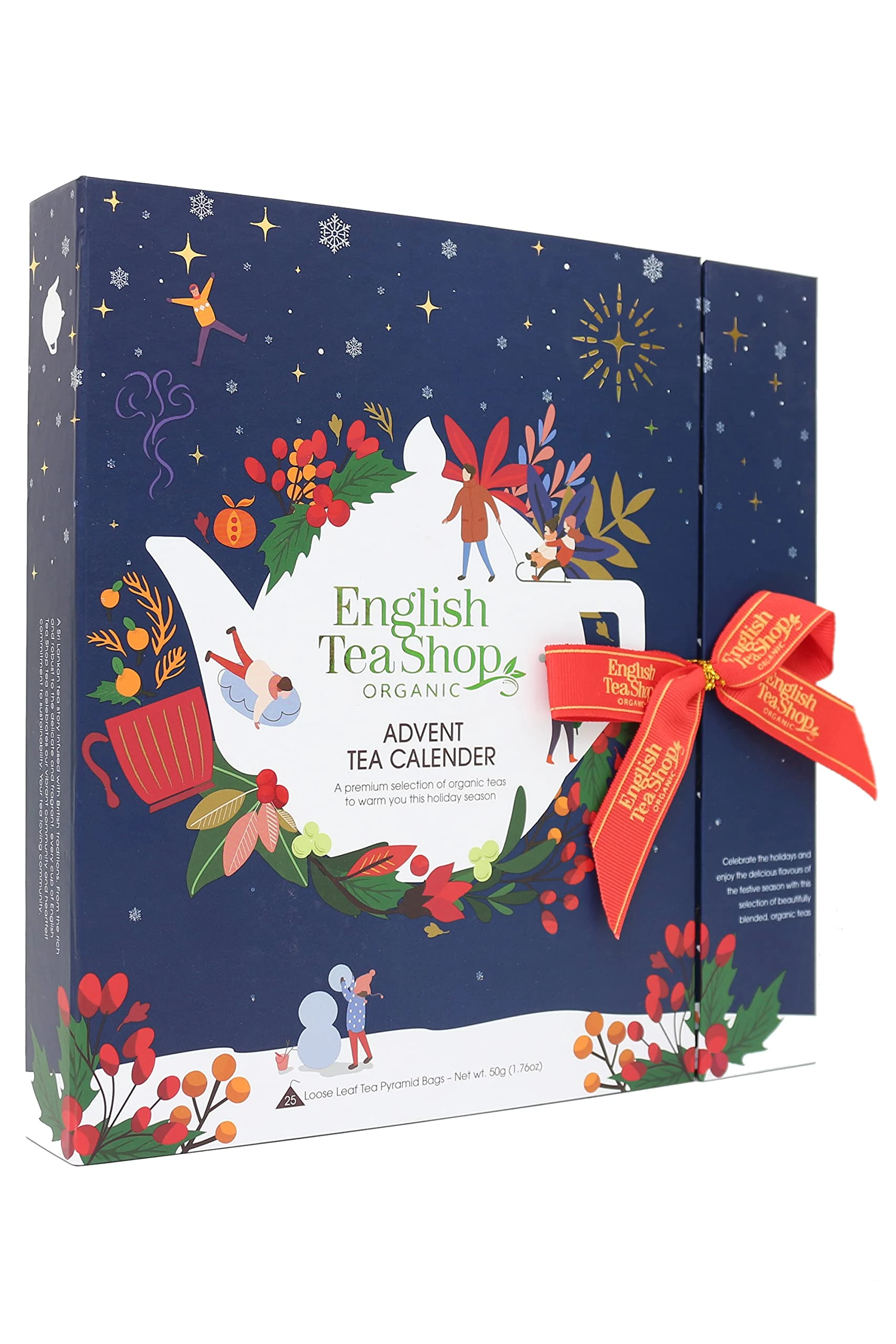English Tea Shop Book Style Christmas Night Advent Calendar | 25 Pyramid Tea Bags | 50g