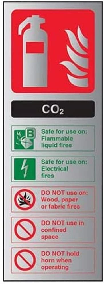 V Safety Fire Extinguisher-CO2 ID Sign - 100mm x 280mm - Self Adhesive Alu Effect