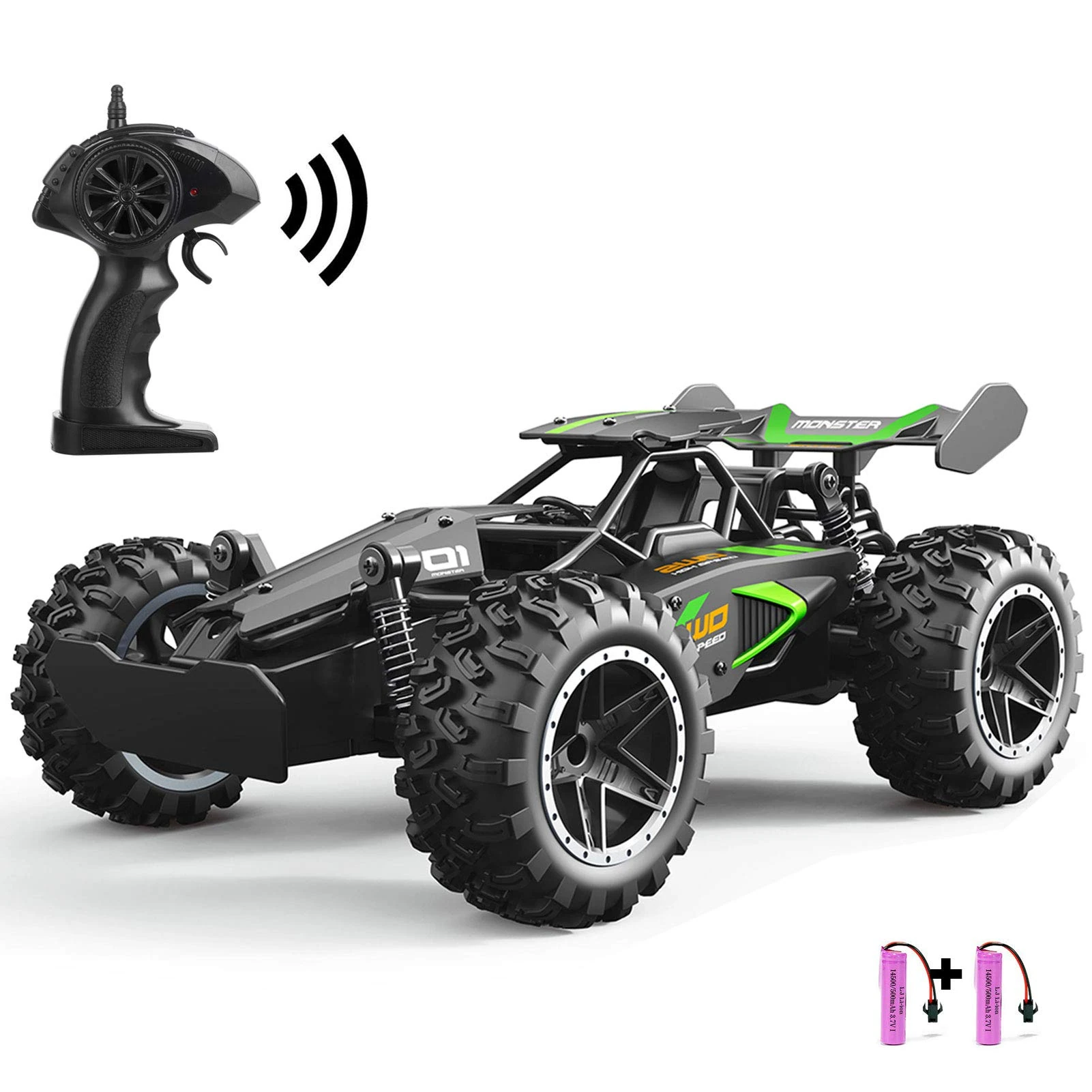 SZJJX Remote Control Cars – 2.4GHz High-Speed RC Car for Kids, 15KM/H+ 2WD Off-Road Car with 2 Rechargeable Batteries, Electric Remote Control Truck Toy for Boys & Girls Gifts (Green)