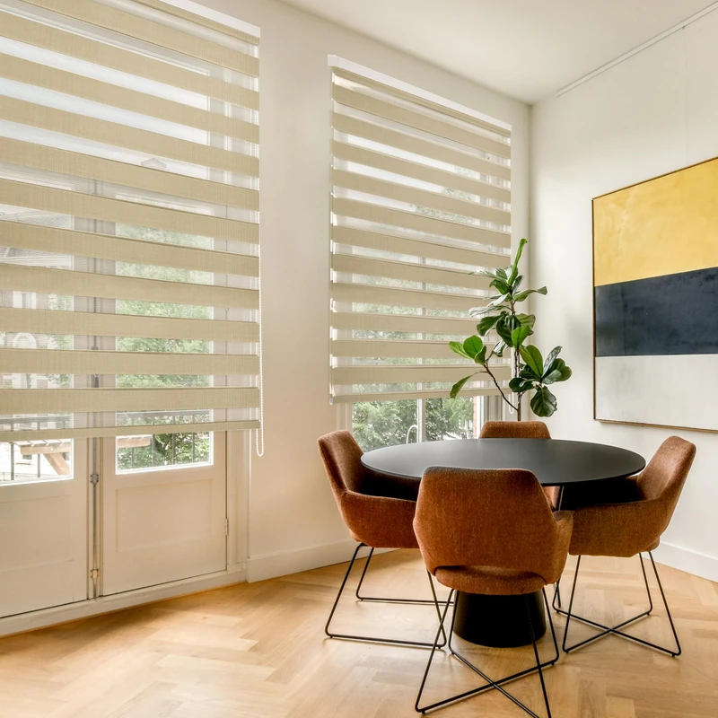 Blindecor - Lira. DoubleLayered Roller Blind, Night and Day, Beige, 100x180 cm - Image 1