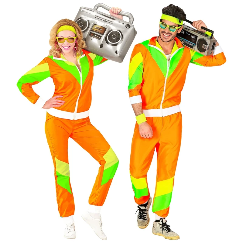 Widmann 10171 - Adult Costume 80s Tracksuit, Orange/Green/Yellow, S