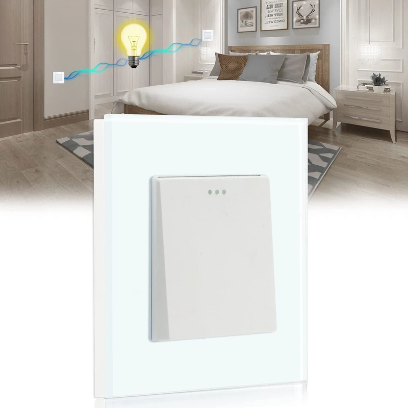 BSEED Light Switch 1 Gang 2 Way,Glass Light Switches,Screwless 10A Rocker Tactile Wall Switch,White Crystal Toggle Switch