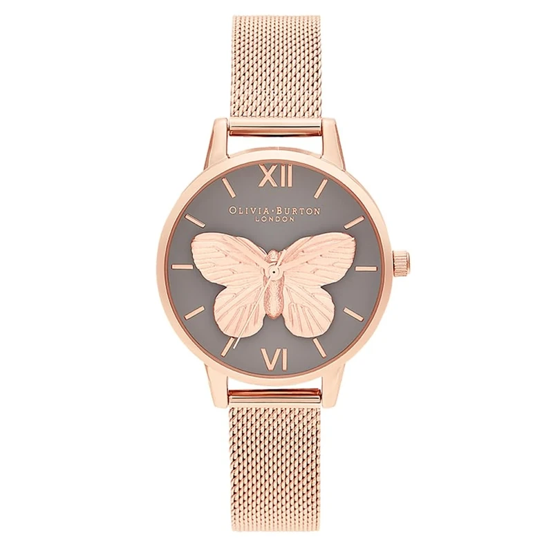 Olivia Burton Analogue Quartz Watch for Women 3D Butterfly Collection with Rose Gold Colored Stainless Steel Mesh Bracelet - OB16MB28