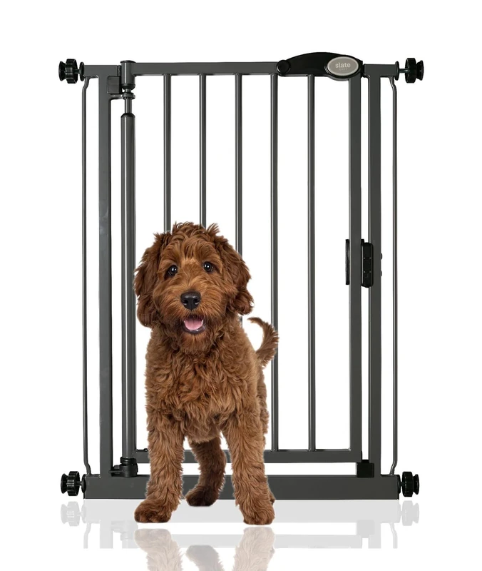 Bettacare Auto Close Pet Gate, 68.5cm - 75cm, Slate Grey, Narrow Pressure Fit Stair Gate for Dog & Puppy, Safety Barrier for Narrow Doors Hallways and Spaces, Easy Installation
