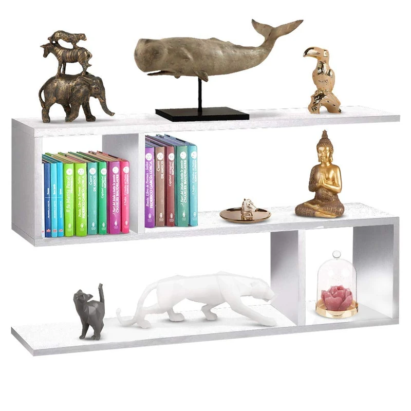 BAKAJI Low Bookcase 5 Shelves Melamine Wood Modern Design for Living Room Living Room Home Office Size 80 x 20 x 50.5 cm (White)