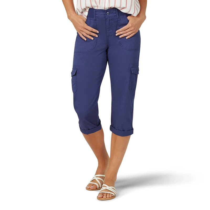 Lee Women's Relaxed Fit Austyn Knit Waist Cargo Capri Pant, Ink Blue, 16 US